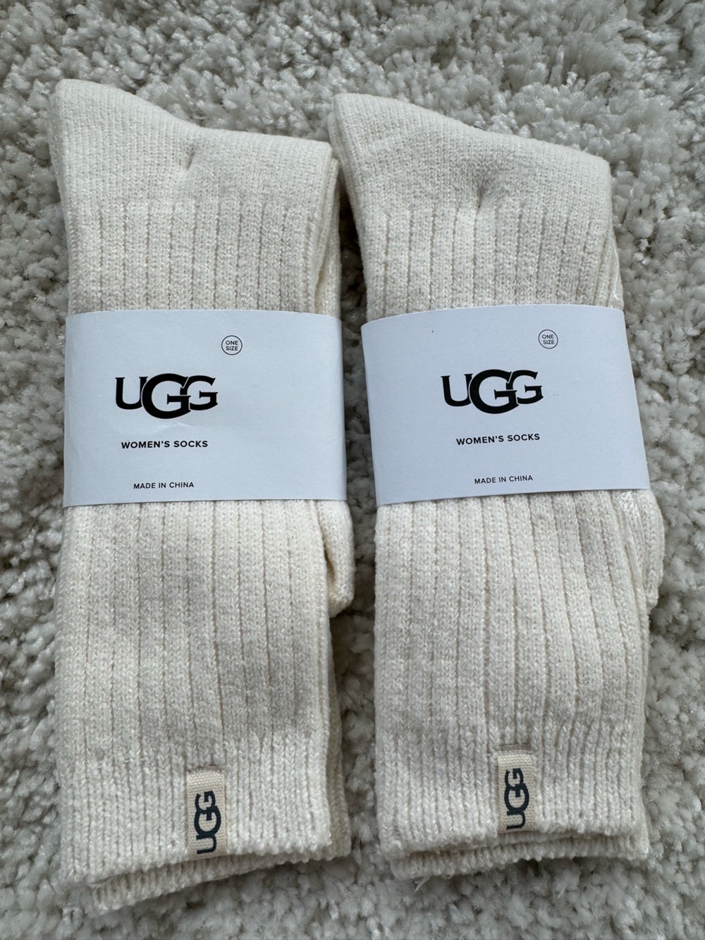 UGG Womens Rib Knit Slouchy Crew Socks White One Size 5-10 NWT 2 Pairs